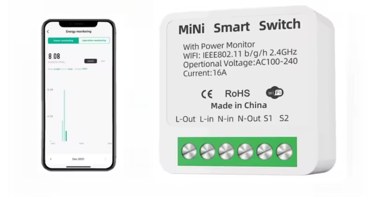 Mini Smart WiFi Switch 16 Amp with Power Meter